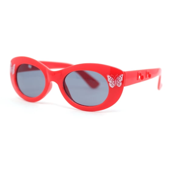 Girls Child Size Butterfly Deco Oval Mod Cat Eye Plastic Sunglasses Red - Black
