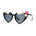 thumbnail image 1 of Girls Child Size Flower Girl Beads Cat Eye Heart Shape Plastic Sunglasses All Black, 1 of 4