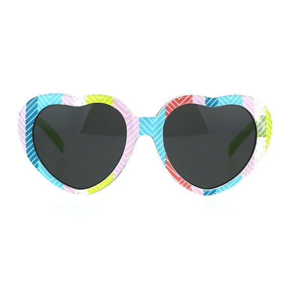 Girls Child Size Heart Shape Cute Plastic Fashion Sunglasses Stripe Green