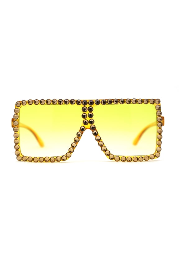 Girls Child Size Large Rhinestone Studded Flat Top Square Mob Sunglasses All Yellow