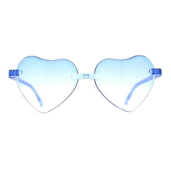 Girls Child Size Rimless Heart Shape Plastic Sunglasses Blue