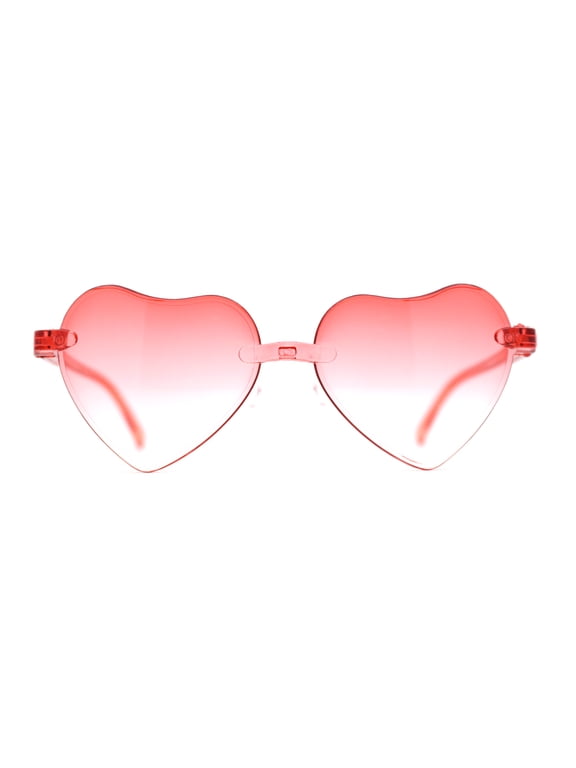 Girls Child Size Rimless Heart Shape Plastic Sunglasses Red