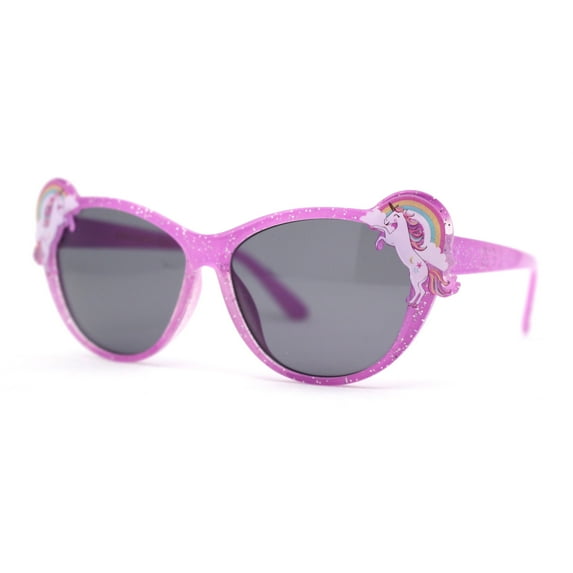 Girls Child Size Unicorn Rainbow Pin Jewel Glitter Cat Eye Sunglasses Purple Black
