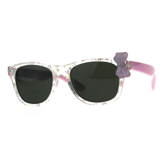Girls Childern Size Horn Rim Glitter Bow Plastic Sunglasses All Pink
