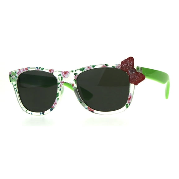 Girls Childern Size Horn Rim Glitter Bow Plastic Sunglasses Red Green