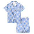 thumbnail image 1 of Girls Children Easter Pajama 3t Cartoon Rabbit Short Sleeved Breathable Button Down Two-Piece Pj Sleepwear Sets Blue,10-11Y, 1 of 5
