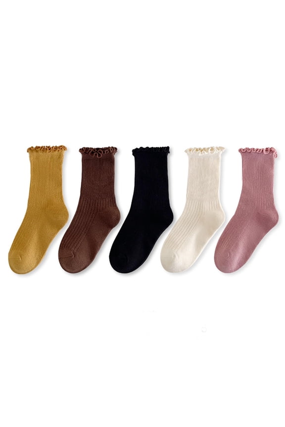 Girls Children Socks Soft Cotton Mid Tube Five Pairs Stacked Long Baby Socks Casual Daily Socks for Christmas Party Gift