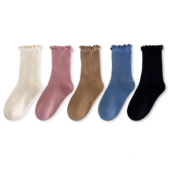 Girls Children Socks Soft Cotton Mid Tube Five Pairs Stacked Long Baby Socks Casual Daily Socks for Christmas Party Gift