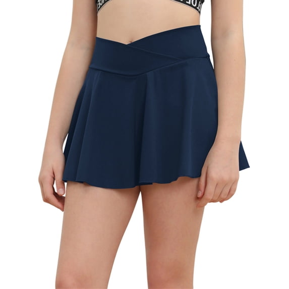 Girls Children Sport Cross Solid High Waist Sport Tennis Skirt Work Active Skort