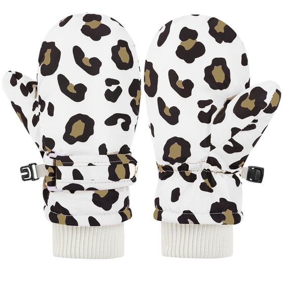 Girls Children Winter Warm Snow Mittens Trendy Leopard Print for Cold Weather Outdoor Play Gear Kids Toddler Gloves 6M-2T
