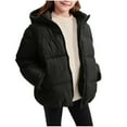 thumbnail image 1 of Girls Children's Winter Down Coats Solid Color Zipper Hooded Puffer Jackets Long Sleeved Warm Thermal Coat Black 130, 1 of 6