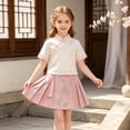 thumbnail image 1 of Girls Chinese Embroidered Pleated Skirt, Floral A-Line Midi Skirt with Elastic Waist for Kids, 1 of 5