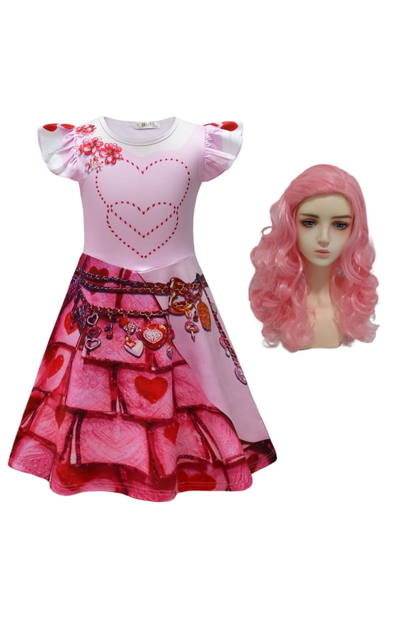 Girls Chloe Red Bridget Costume with Wig, Halloween Cosplay Dress Up, Size 3-9Y