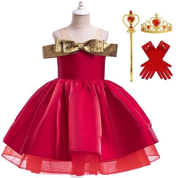Girls Christmas Birthday Princess Dress Off the Shoulder A Line Sparkly Gown, 4-9Y