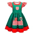thumbnail image 1 of Girls Christmas Cartoon Dress Flutter Sleeves Skirt Xmas Outfit, 1 of 6