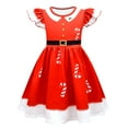 thumbnail image 1 of Girls Christmas Cartoon Dress Flutter Sleeves Skirt Xmas Outfit, 1 of 6