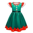 thumbnail image 1 of Girls Christmas Cartoon Dress Flutter Sleeves Skirt Xmas Outfit, 1 of 6