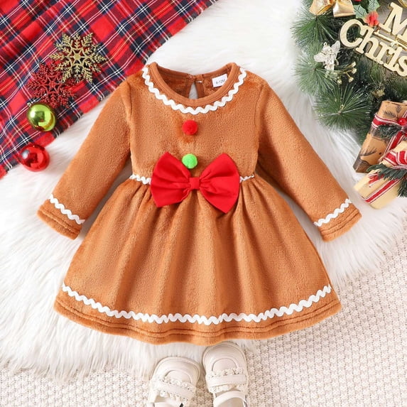 Girls Christmas Dress Long Sleeve Crew Neck A-Line Winter Outfits Girls Outfits Kid Dresses 3-4 Years