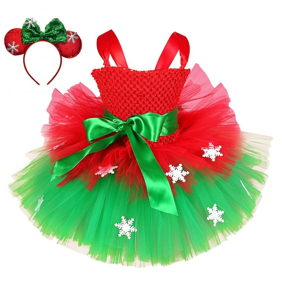 Girls' Christmas Dress Red Elf Ballet Skirt Role-Playing Dress Ribbon
