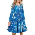 thumbnail image 1 of Girls Christmas Dresses Long Sleeve Holiday Dress for Girl Snowflake A Line Dance Twirly Outfits School Party, Blue, 11 Years, 1 of 7