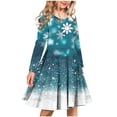 thumbnail image 1 of Girls Christmas Dresses Long Sleeve Holiday Dress for Girl Snowflake A Line Dance Twirly Outfits School Party, Blue, 11 Years, 1 of 6