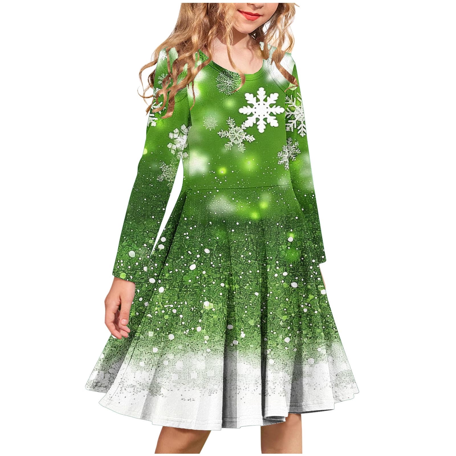 Susanne Lively Girls A-Line Christmas Dress - Flutter Sleeves - Green