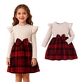 thumbnail image 1 of Girls Christmas Dresses Long Sleeve Plaid Dress Tutu Dress with Bow Fall Clothes for Kids Girls 5-6 Years, 1 of 9