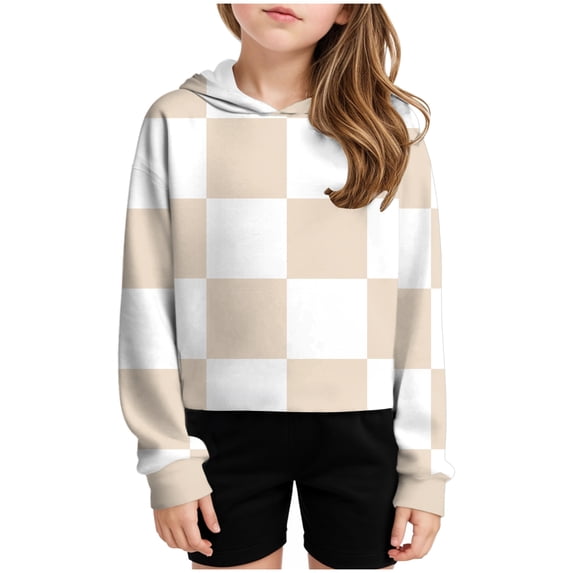 Girls Christmas Gifts Ages 5 Girls Cropped Hoodie Kids Long Sleeve Crop Tops Tie-dye Hoodies Hooded Pullover Sweatshirts 5-16 Years Plaid Color Block Shirts