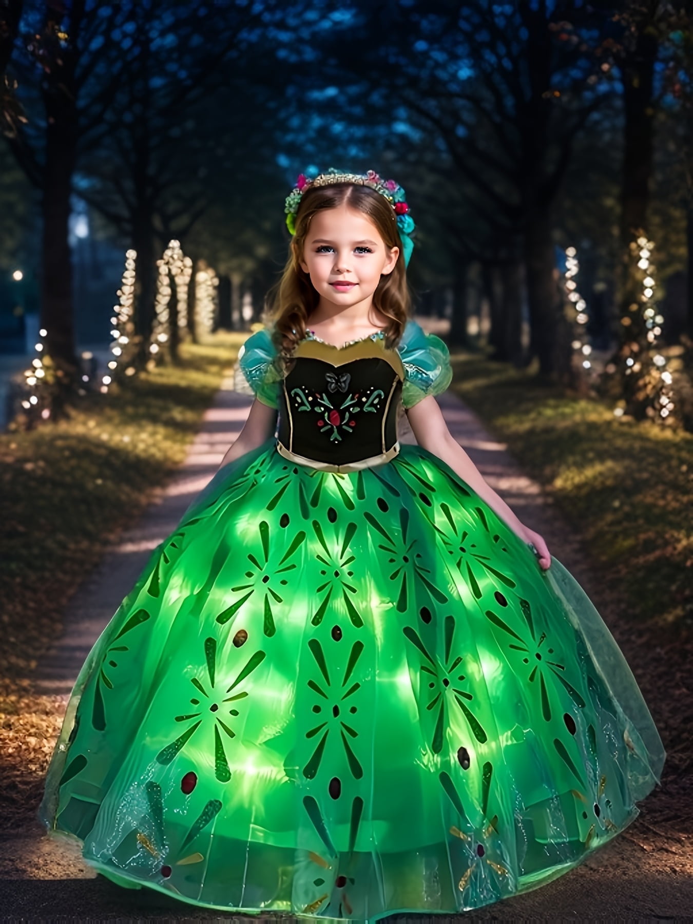white christmas dresses Noel Kids Dress with LED Light + Christmas Hat 7 US Numeric main image 1