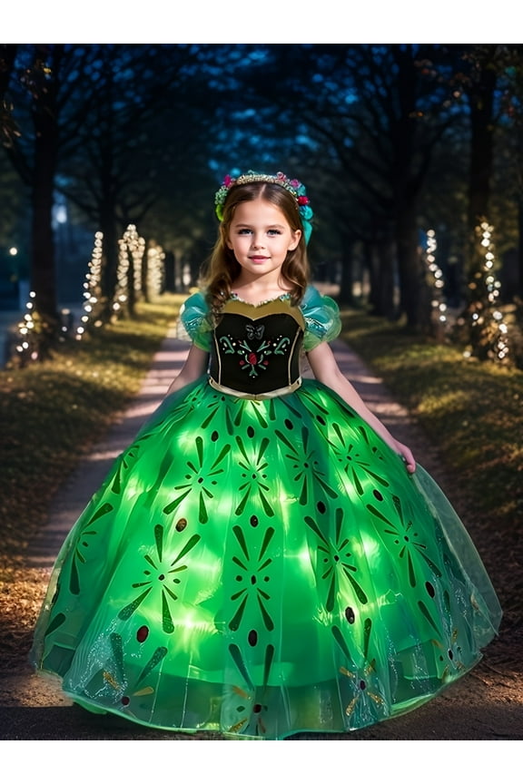 Girls' Christmas Halloween Birthday Party Special Holiday LED Light-Up Dress Color-Block Hot-Selling Evening Party Dress