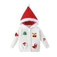 thumbnail image 1 of Girls Christmas Hoodie Cardigans Faux Fur Trim Hooded Sweaters Long Sleeve Button Down Knit Cardigan White, 3 Y, 1 of 7