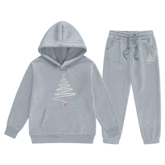 Girls Christmas Outfit Set - Lined Hoodie and Jogger Pants, Warm Winter Tracksuit for Kids, Cozy Holiday Printed Sweatshirt and Pants Set