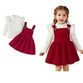 thumbnail image 1 of Girls Christmas Outfits Long Sleeve Ribbed Top Overall Dress for Girls 2 Piece Outfit Set Girls Holiday Dress 4-5 Years, 1 of 9