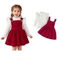 thumbnail image 1 of Girls Christmas Outfits Long Sleeve Ribbed Top Suspender Skirt 2 Piece Outfit Set 3-4 Years Girl Dress, 1 of 9
