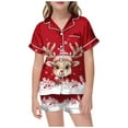 thumbnail image 1 of Girls Christmas Pajama Set Holiday Themed Short Sleeve Button Down Top and Comfortable Shorts Cute Sleepwear for Kids Festive Family Matching Outfit, 1 of 4