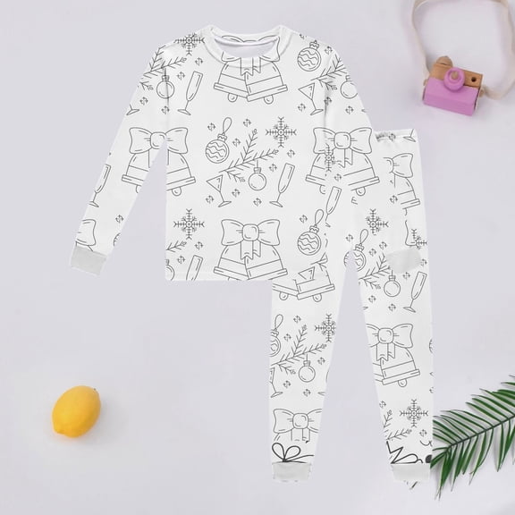 Girls Christmas Pajamas Diy Doodle Long Sleeve Top Pants Holiday Family Matching Sleepwear Outfits Kids Christmas Pjs White