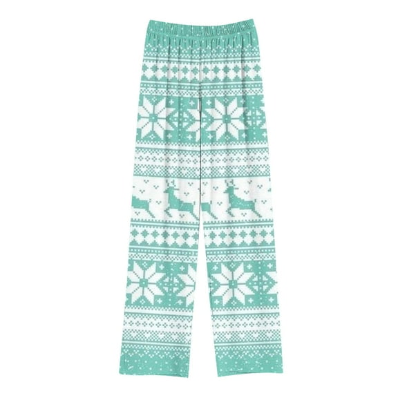 Girls Christmas Pajamas Pants Wide Leg Cute Print Winter Fleece Elastic High Waisted Casual Loose Comfy Sleepwear for Gift,Light Blue,12 Years