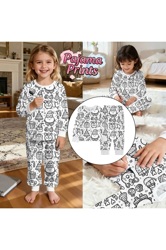 Girls Christmas Pajamas Santa Pajamas Long Sleeve Pullover Crewneck Soft Pajamas Colorable Pajamas Holiday Pajamas Kids Girls Outfits Size 7-8 Years