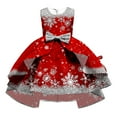 thumbnail image 1 of Girls Christmas Party Dress Elegant Sleeveless Santa Snowman Formal Gown Toddler Holiday Festival Outfit Red 6-7 Years, 1 of 3