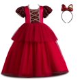 thumbnail image 1 of Girls Christmas Princess Dress, Sequin Puff Sleeve Tulle Ball Gown with Bow Headband, 1 of 1