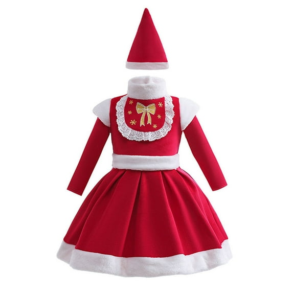 Girls Christmas Princess Dress Set Santa Claus Elf Party Outfit Dress Up