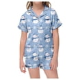 thumbnail image 1 of Girls Christmas Print Button Down Collar Short Sleeve Pajama Set Two Piece Outfit Blue 12-13 Years, 1 of 6