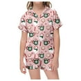 thumbnail image 1 of Girls Christmas Print Button Down Collar Short Sleeve Pajama Set Two Piece Outfit Light Purple 10-11 Years, 1 of 6