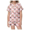 thumbnail image 1 of Girls Christmas Print Button Down Collar Short Sleeve Pajama Set Two Piece Outfit Pink 10-11 Years, 1 of 6