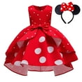 thumbnail image 1 of Girls Christmas Red Polka Dots Princess Bowknot Dress With Mouse Ears Headband, 1 of 7