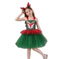 thumbnail image 1 of Girls Christmas Reindeer Tutu Dress with Antler Headband Snug Fit Green Red Layered Tulle Skirt Holiday Party Outfit, 1 of 9