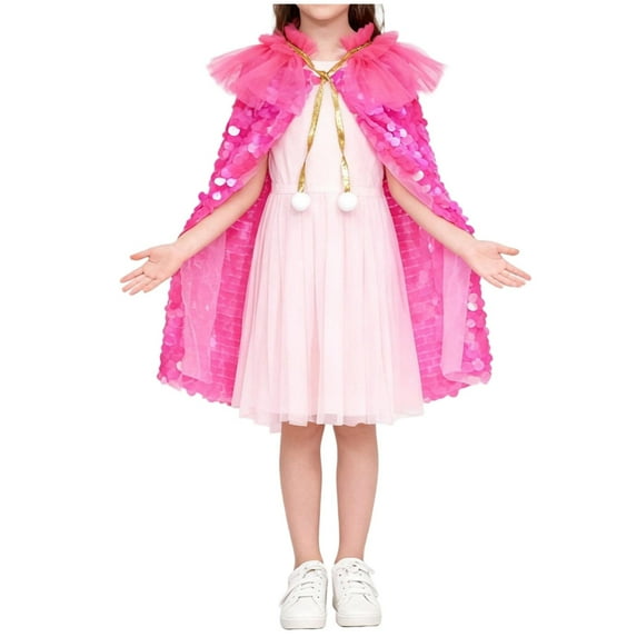 Girls' Christmas Sequin Shawl 3-10Y - Sparkly Hooded Stage Performance Cape for Festival Dress-Up & Party Outfits