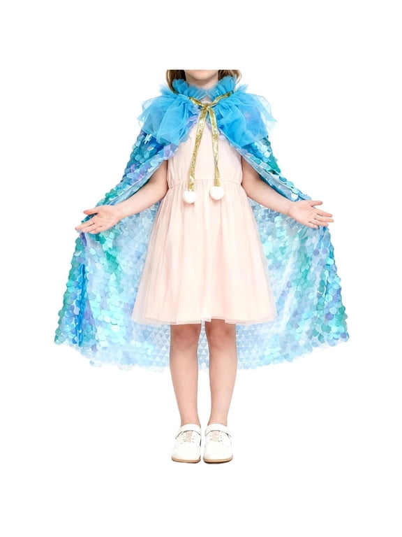 Girls' Christmas Sequin Shawl 3-10Y - Sparkly Hooded Stage Performance Cape for Festival Dress-Up & Party Outfits
