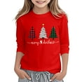 thumbnail image 1 of Girls Christmas Shirts Festive Holiday Print Long Sleeve Crewneck Tee Casual Top With Cute Seasonal Design Youth, 1 of 4