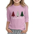 thumbnail image 1 of Girls Christmas Shirts Festive Holiday Print Long Sleeve Crewneck Tee Casual Top With Cute Seasonal Design Youth, 1 of 4